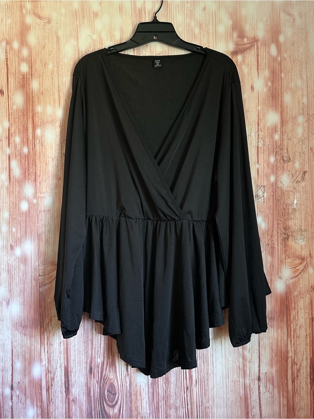 Shein Curve Black Surplice Wrap Babydoll Long Sleeve Blouse Size 4X